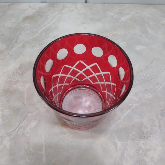 Vtg Czech Style Ruby Red Diamond Cut Glass 3" Bar Cocktail Tumbler Rocks Glass - Picture 2 of 10